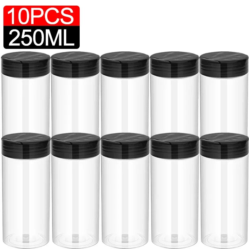 1/10Pcs Plastic Spice Jars with Shaker Lids Kitchen Empty Salt Pepper Condiment Powder Barbecue Seasoning Bottles Container