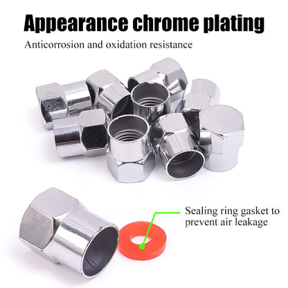 Car Flat Head Valve Caps Universal Chrome Tyre Valve Stem Caps