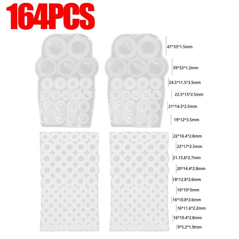 Silicone Flat Washers — Universal Leak-Proof Circular Seal Gaskets Hose Sealing Repair Kit 22/164pcs