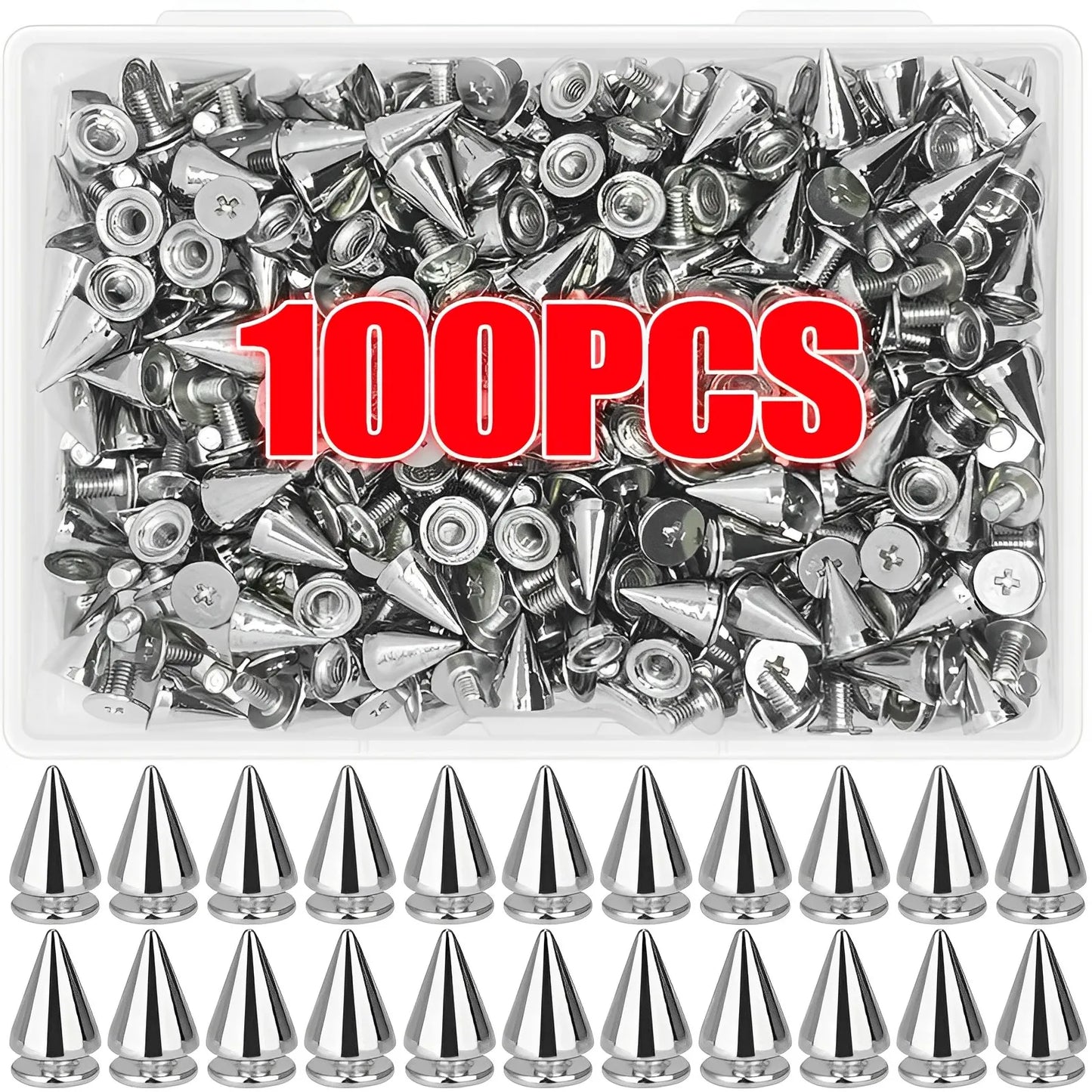 Punk Rivet Cone Spikes Screwback Studs — Silver Metal Rivets for Clothes Bag Shoe Leather Belt DIY Handcraft 10–100pcs