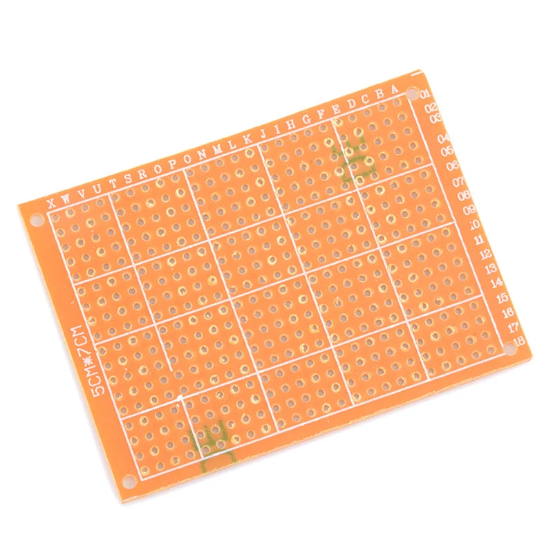 5×7cm Universal Prototype PCB Board — Single-Sided, 2.54mm Pitch, Yellow FR4 (5-Pack)