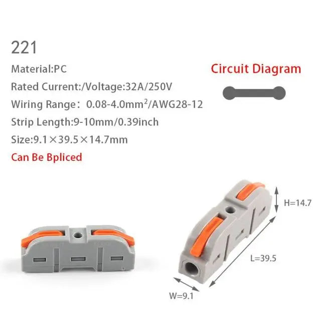 10PCS Universal Compact Wire Connector Splitter Quick Electrical Cable Splice Terminal Block for 28-12AWG Small Wiring Connector