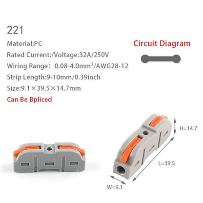 10PCS Universal Compact Wire Connector Splitter Quick Electrical Cable Splice Terminal Block for 28-12AWG Small Wiring Connector