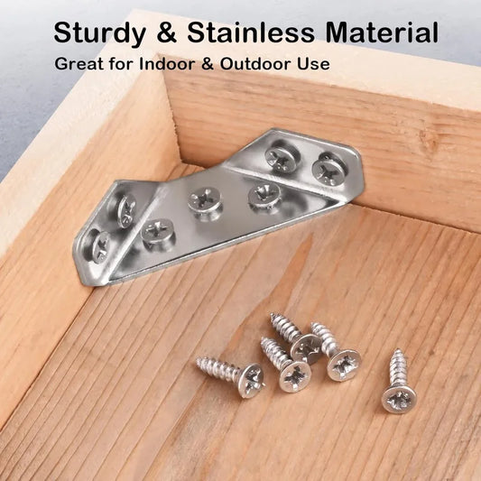 Stainless Steel Corner Brackets with Screws Furniture Corner Connector for Cabinet Angle Support Fixed Metal Brace Fasteners