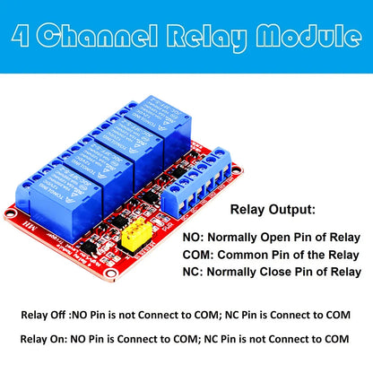 4-Channel Relay Module 5V/12V/24V with Optocoupler Isolation High/Low Level Trigger for Arduino & Raspberry Pi