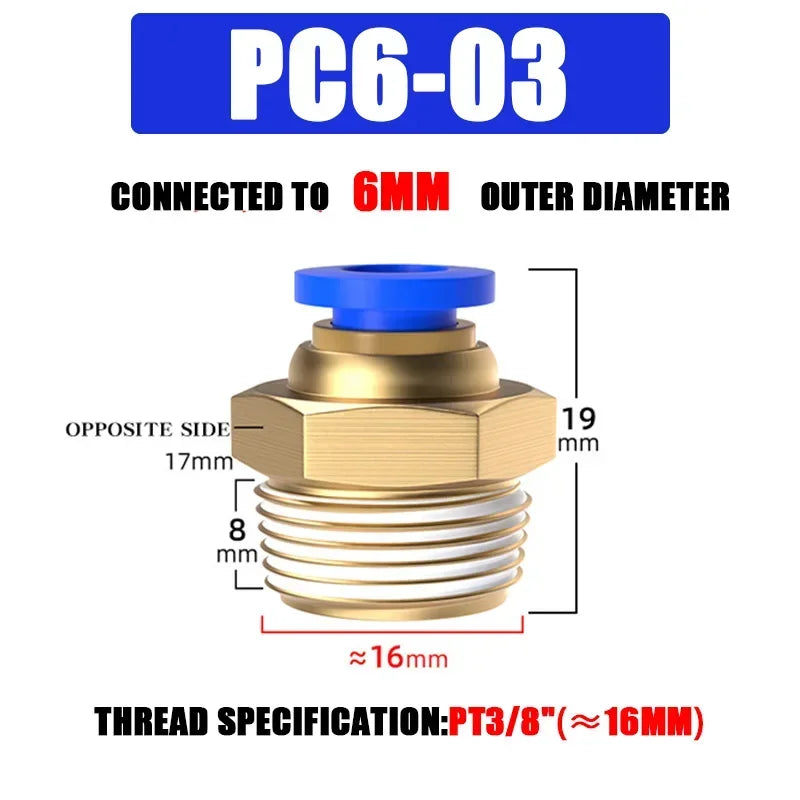 Pneumatic Fitting Air Connector PC 4mm 6mm 8mm 10mm 12mm Thread 1/8" 1/4" 3/8" 1/2" Hose Fittings Pipe Quick Connectors