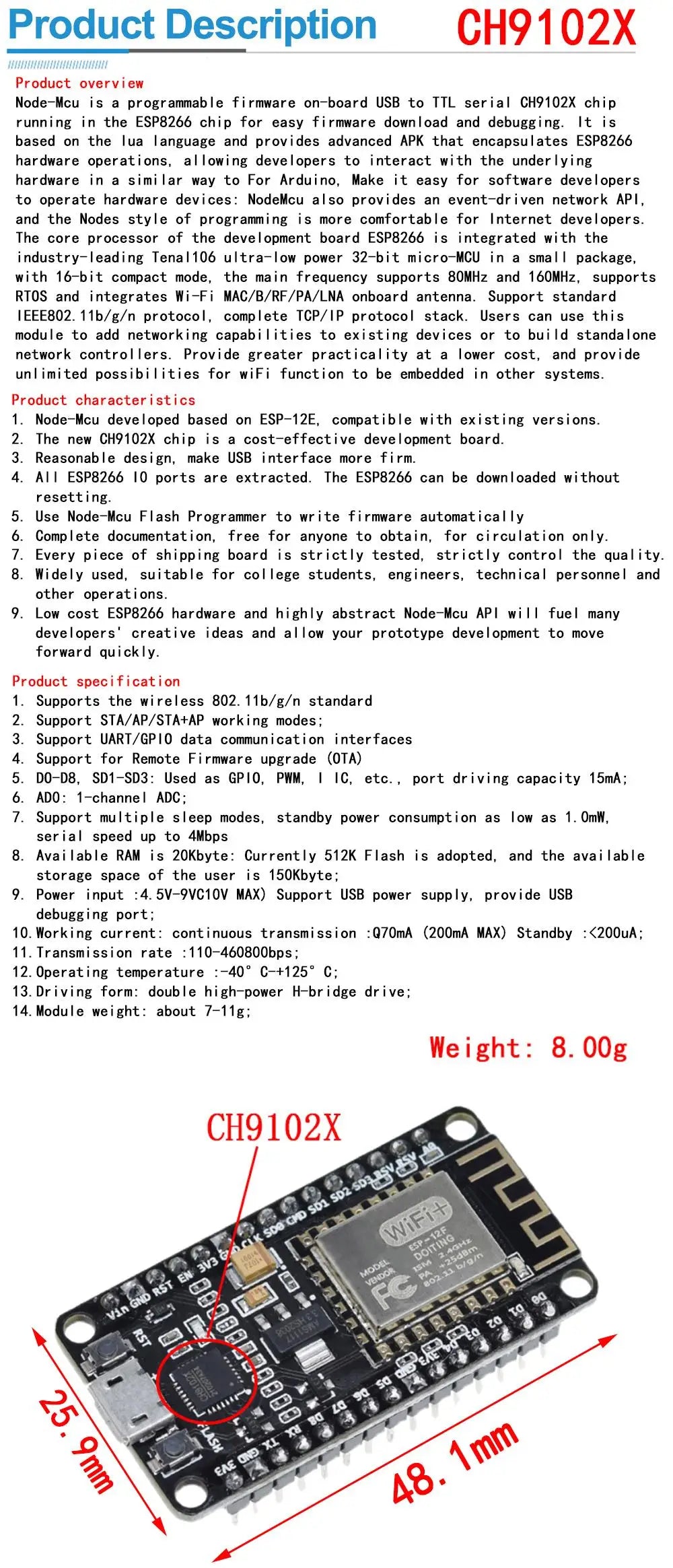 NodeMCU V2/V3 ESP8266 ESP-12E WiFi Development Board with CH340/CP2102/CH9102X