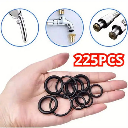 225PCS Black Rubber O-Ring Assortment — 18 Sizes Washer Gasket Sealing Kit for Faucet, Hose &amp; Valve