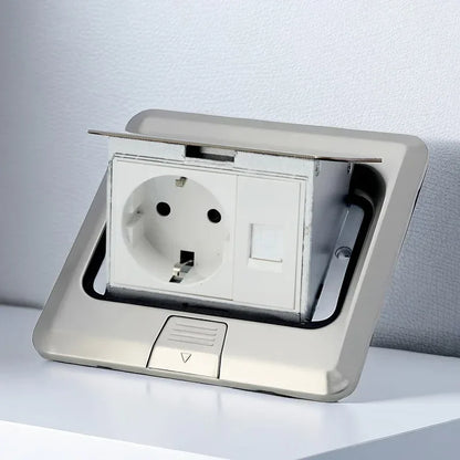 Floor Electrical Outlet Pop Up Kitchen Countertop Waterproof Sockets Pop Out Receptacle Stainless Steel Box Golden Cover 15A