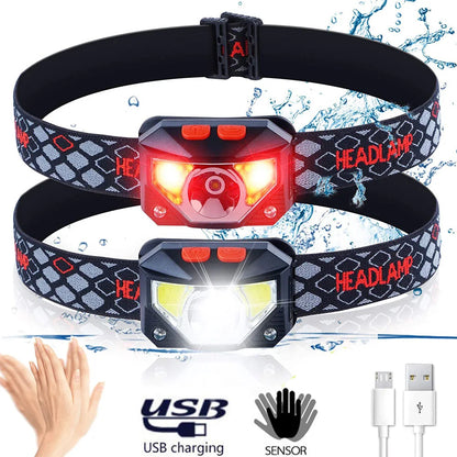 COB LED Headlamp with Sensor Type-C Rechargeable IPX6 Waterproof Head Light