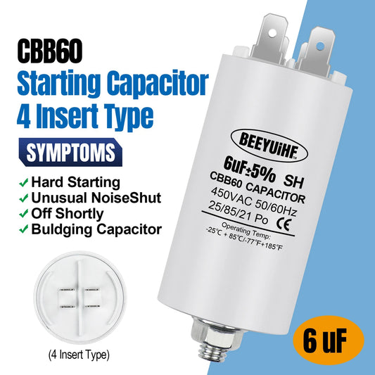 CBB60 Motor Start Capacitor 6µF–60µF 450VAC 50/60Hz with M8 Screw