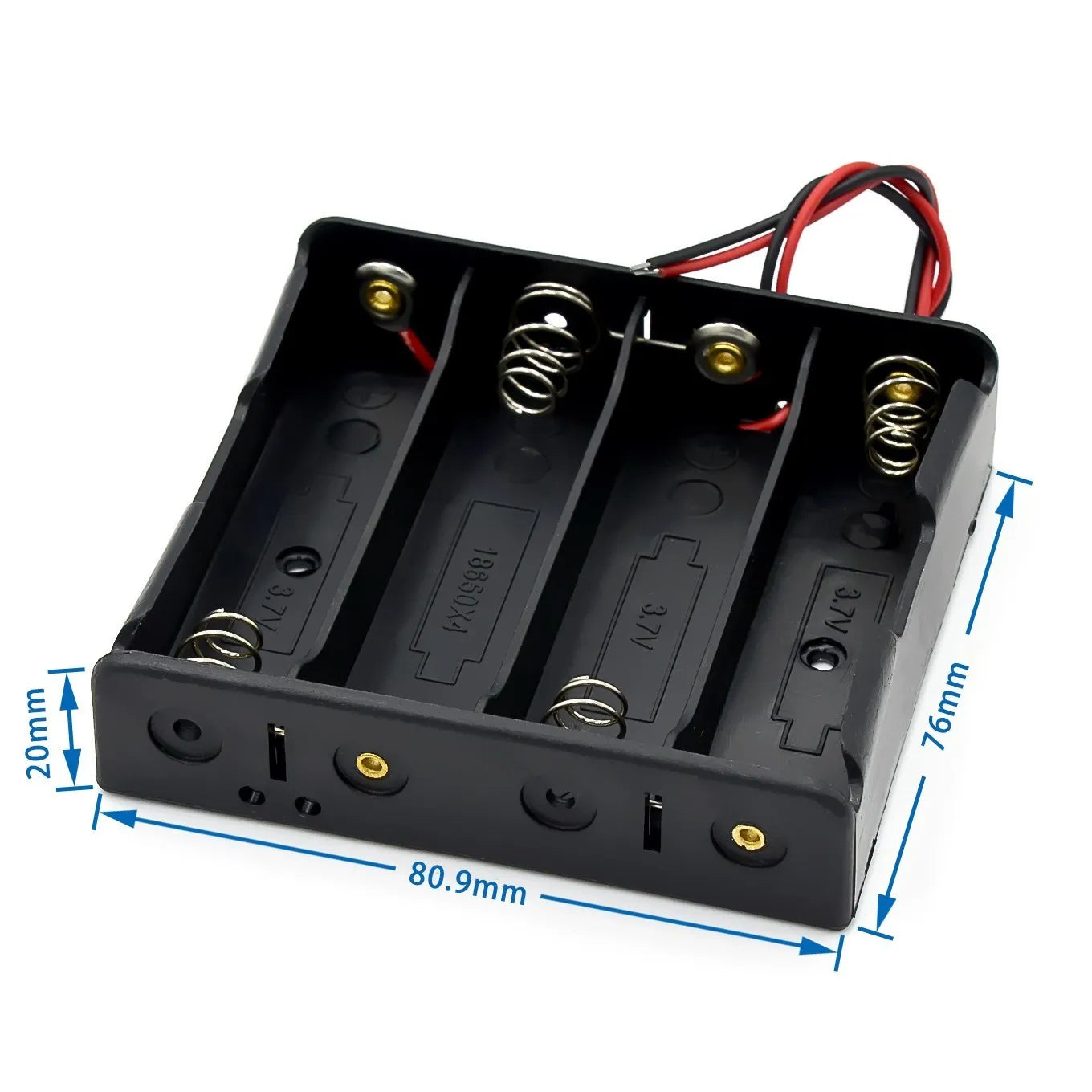 Plastic 18650 Battery Storage Box Case with 1–4 Slots and Wire Leads DIY Holder