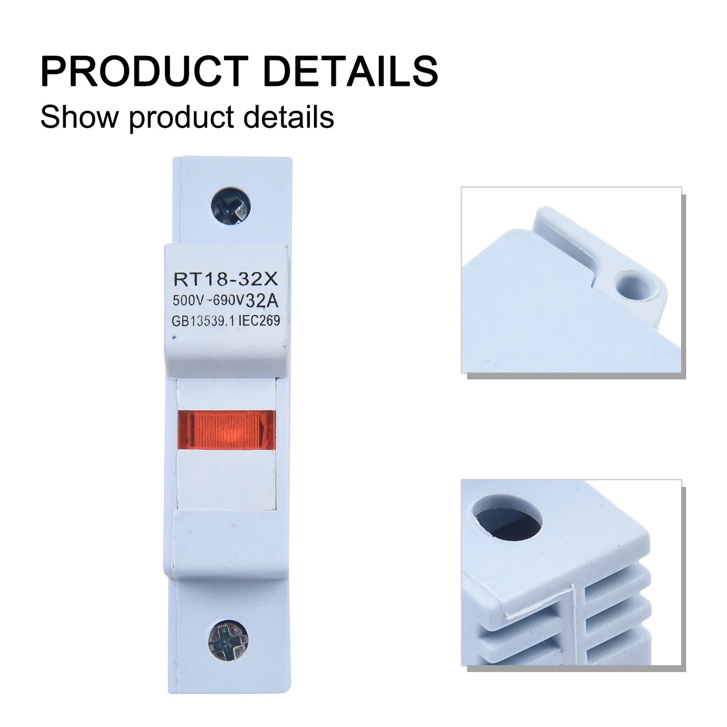 10x38mm Fuse Base RT18-32X Fuse Base For Workplace Installation High Work Efficiency Pure Copper Conductive Terminal