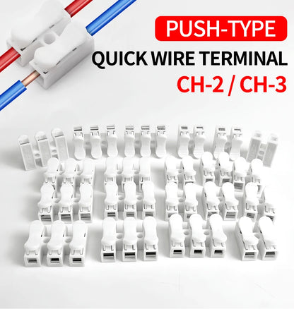 CH2 CH3 Quick Push Wire Connector 2Pin 3Pin Spring Loaded Terminal Block Flame Retardant Electrical Connector for Wiring