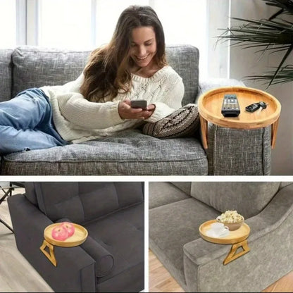 Clip On Bed Couch Arm Tray Table Foldable Sofa Armrest Holder for Snacks Breakfast Drinks Phone Remote Control Comfort