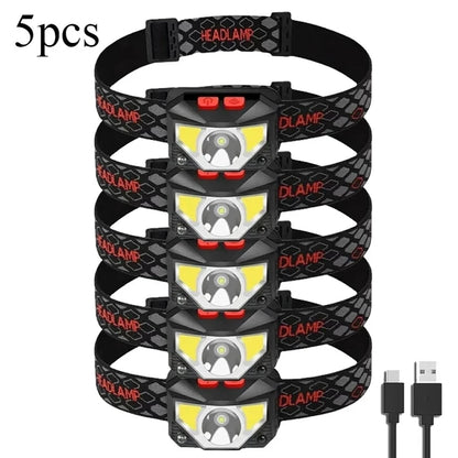8 Modes Motion Sensor XPE COB LED Headlamp USB Rechargeable