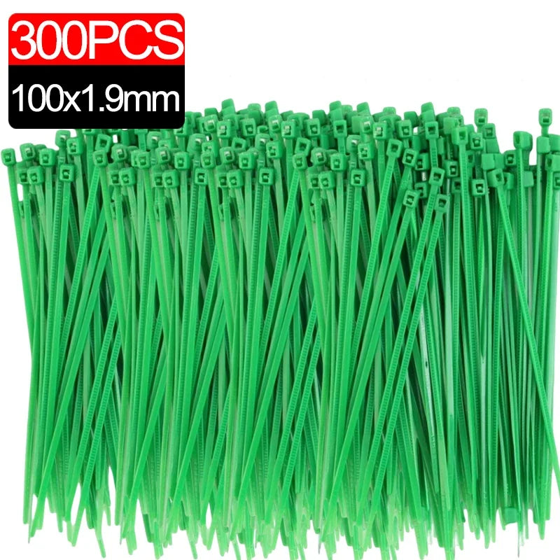 300/50PCS Self-Locking Nylon Cable Ties Green Fastening Wraps for Garden