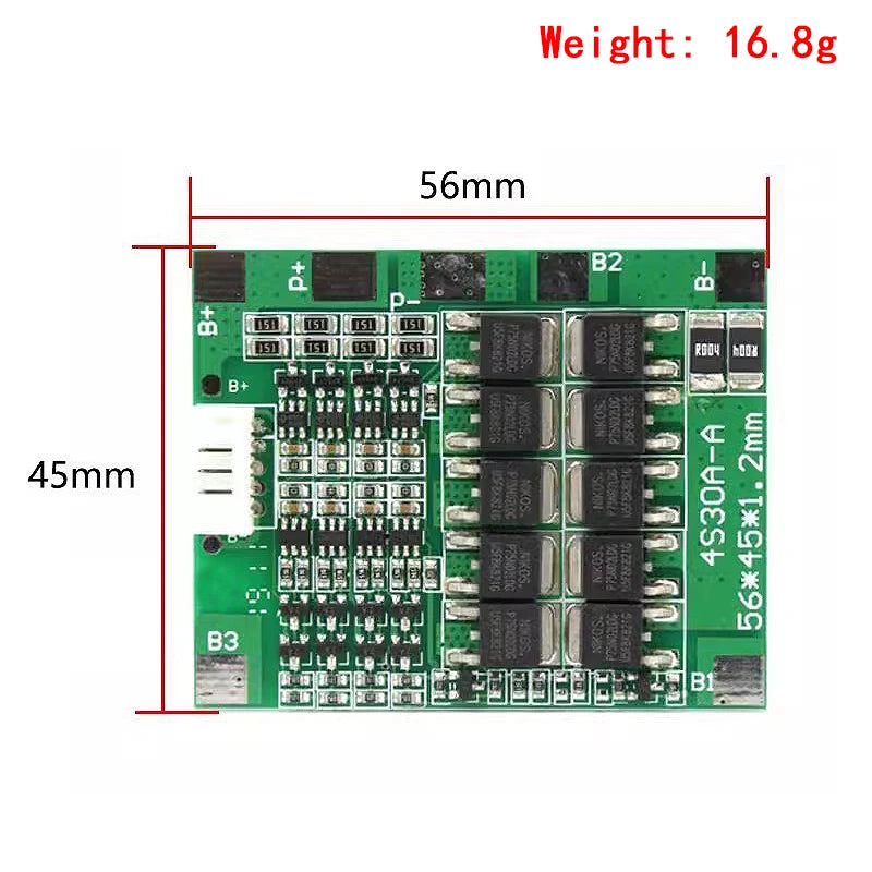 4S 14.8V 30A Li-ion Battery BMS Protection Board with Balancing for 18650 Packs