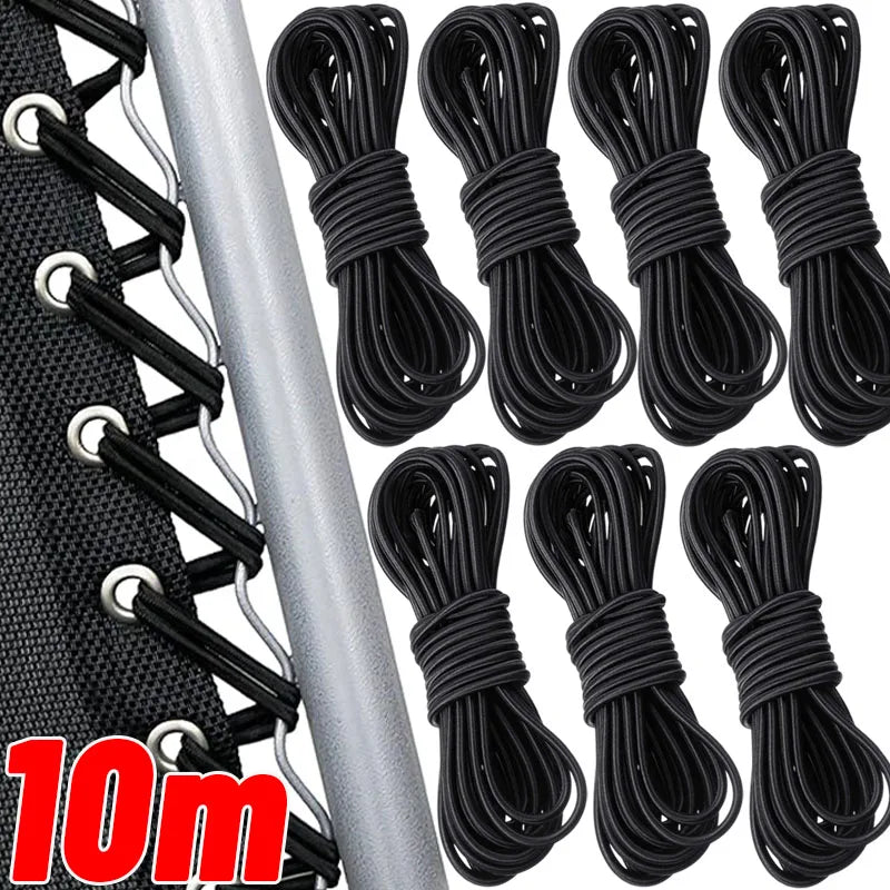 Bungee Cord 10m for Motorcycle Luggage Rope Car Roof Rack Tie Down Strap Elastic Shock Cord for Cargo Net DIY Black 2mm-3mm