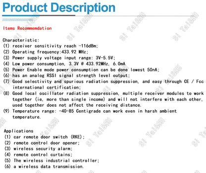 RXB60 433MHz Superheterodyne Wireless Receiver Module – No Decoding