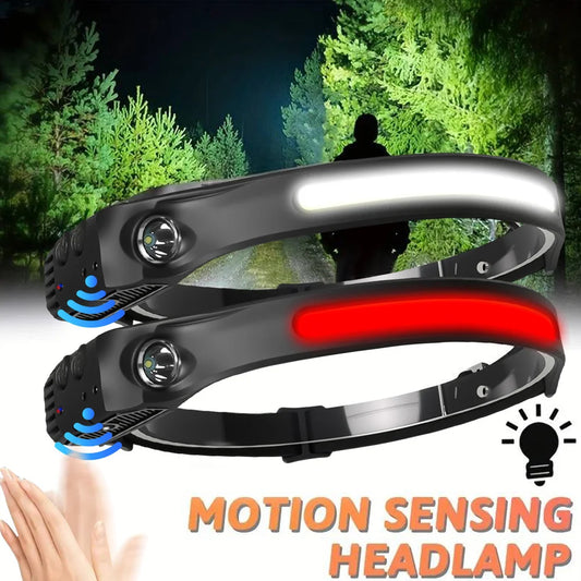 COB LED Headlamp 6000K 350 Lumens | 5 Modes, Motion Sensor, IPX4, 1200mAh Rechargeable | Climbing Running Cycling