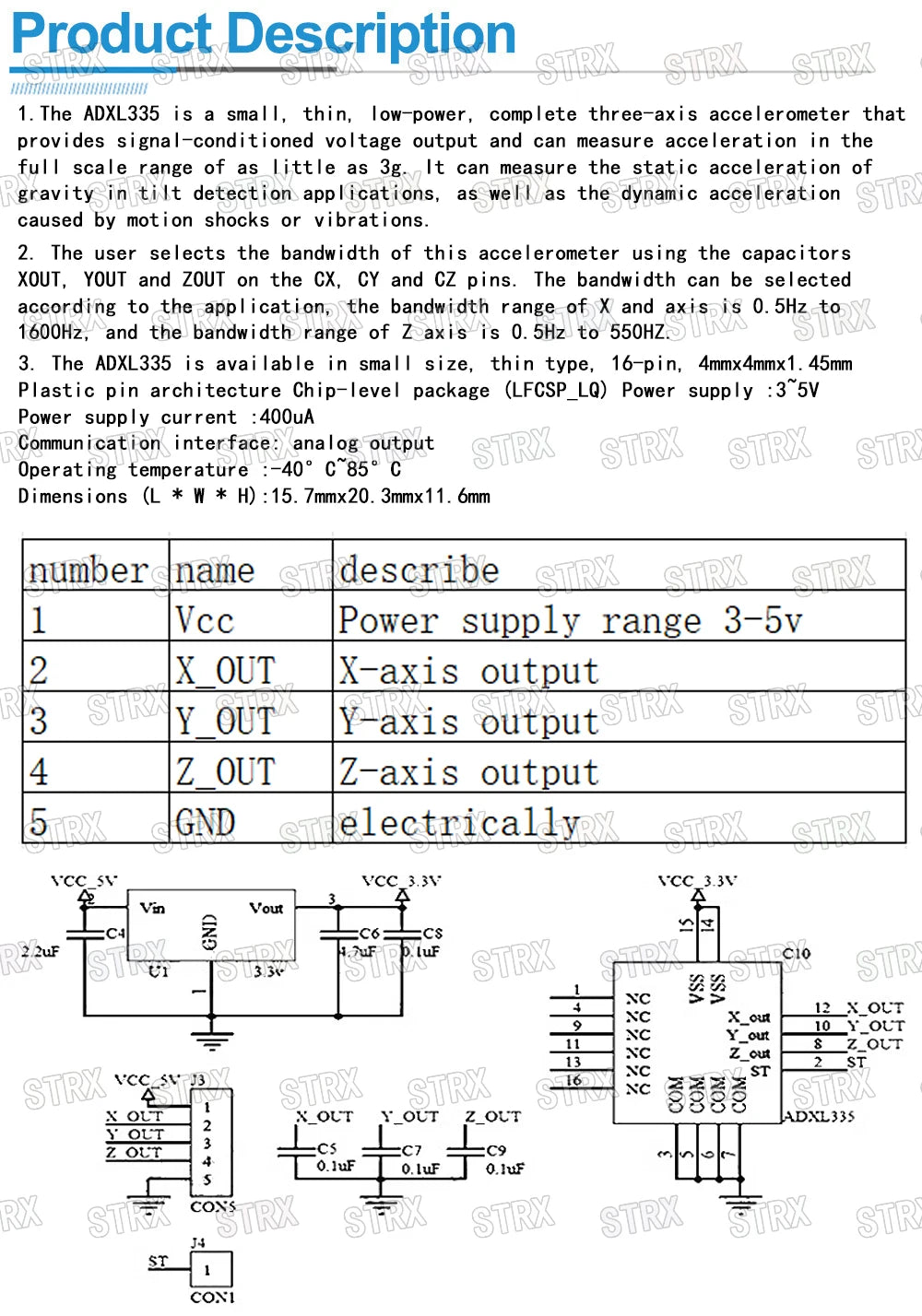 GY-61 ADXL335 3-Axis Analog Output Accelerometer Module 3V-5V