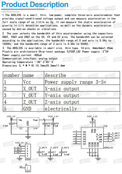 GY-61 ADXL335 3-Axis Analog Output Accelerometer Module 3V-5V