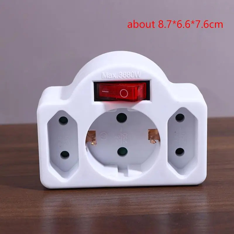 16A Plug Adapter Travel Charging German Standard Power Converter For Portugal Turkey 1 To 3 Plug EU Socket Adapter With Switch