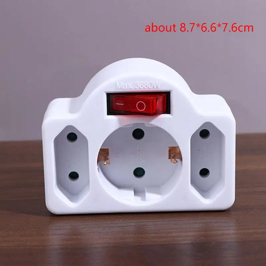 16A Plug Adapter Travel Charging German Standard Power Converter For Portugal Turkey 1 To 3 Plug EU Socket Adapter With Switch