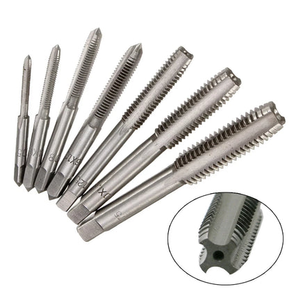 7Pcs For M3 Metric Thread Tap Drill Bits Set with HSS Straight Fluted Screw Taps for Stainless Steel and General Steel