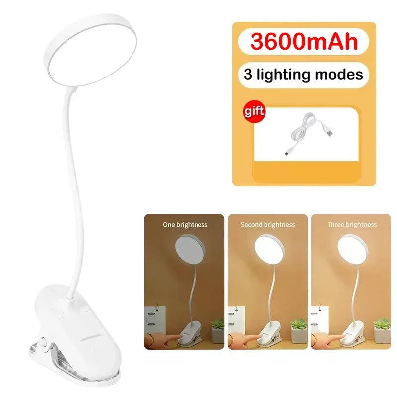 Folding Clamp Led Table Lamp Rechargeable Night Light Study Stand Read Lamp Touch 3 Modes Dimming Eye Protection Light Emergency
