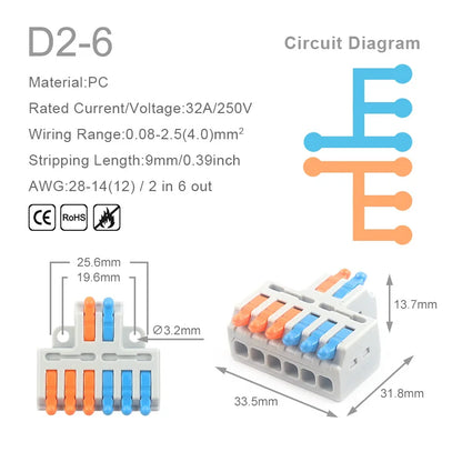1 In Multiple Out Fast Electrical Wire Connector Universal Compact Cable Splicing Terminal Block Push-in Lever Connector