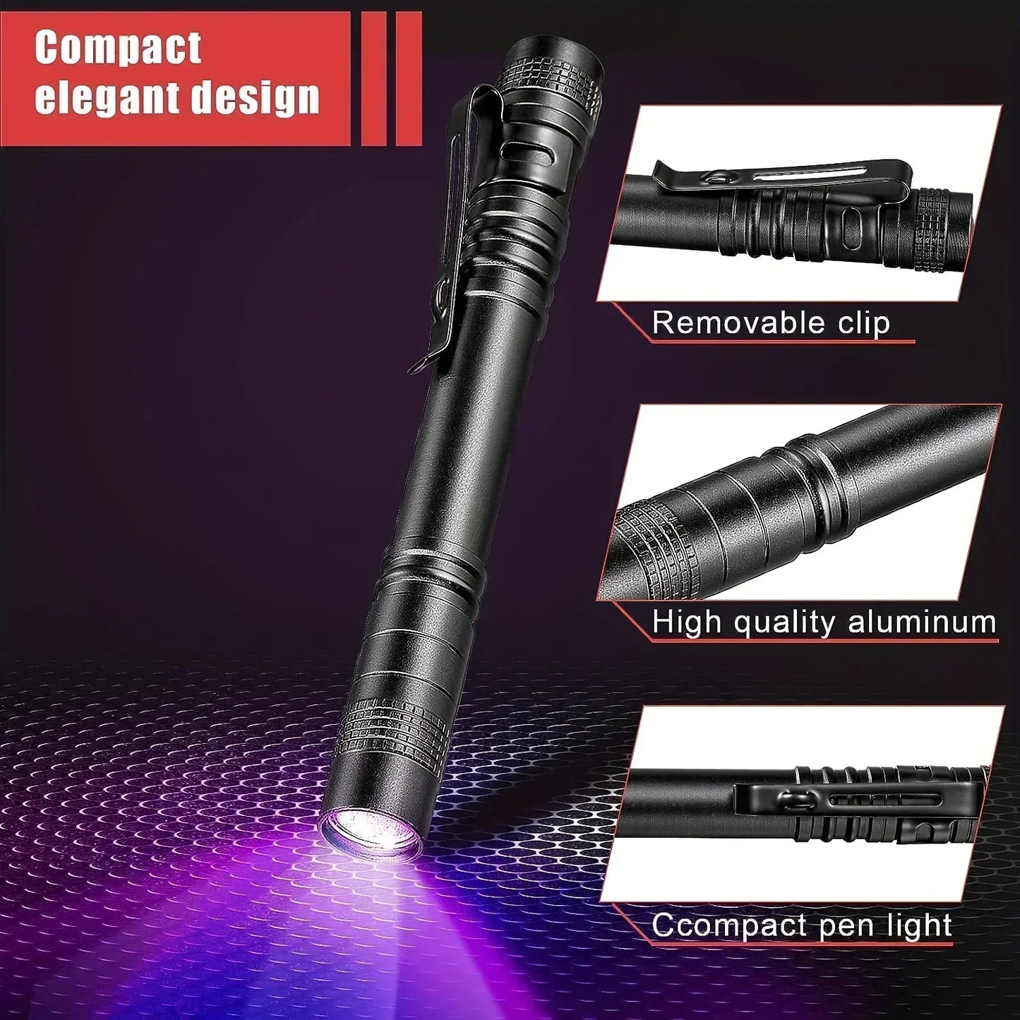 LED 395UV Flashlight Ultraviolet/white Light Pocket Pen Light Using 3A Battery for Pet Dog Cat Urine Detector Scorpion Finder