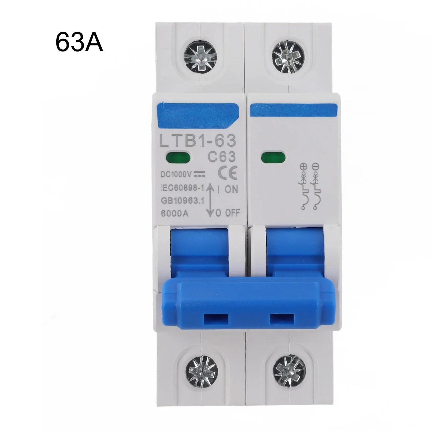 For Solar Photovoltaic Compatible DC 1000V Circuit Breaker Available in 6A to 63A Rated Currents for Overload Protection
