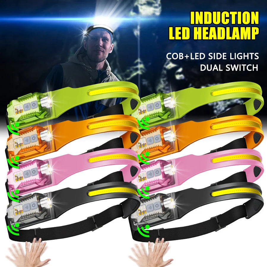 LED+COB Dual Light Source Induction Headlight Detachable 2-in-1 Flashlight 9-level Dimming Outdoor Multifunctional Fishing Torch