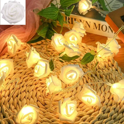Battery Powered LED Rose Flower String Lights Night Lamp for Wedding Party Valentines Day Decoration Garland