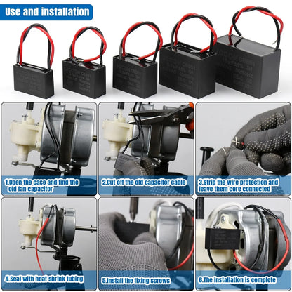CBB61 Fan Start Capacitor for Ceiling and Table Fans, Motor Terminal Capacitor 1uF–4.5uF 450V