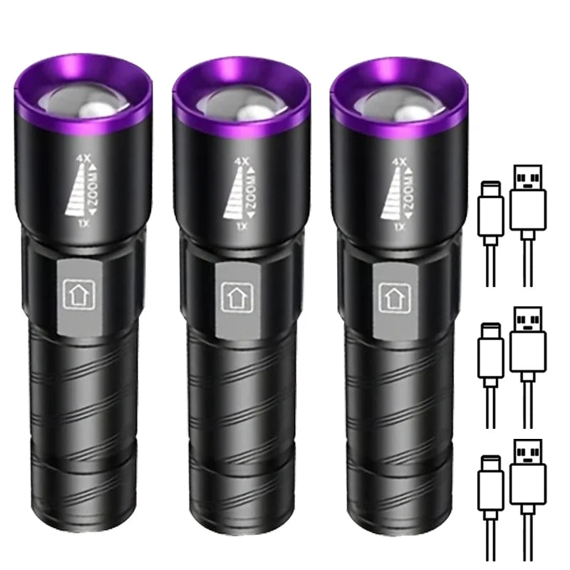 UV Flashlight LED Ultraviolet Torch Zoomable 395/365nm Inspection Light