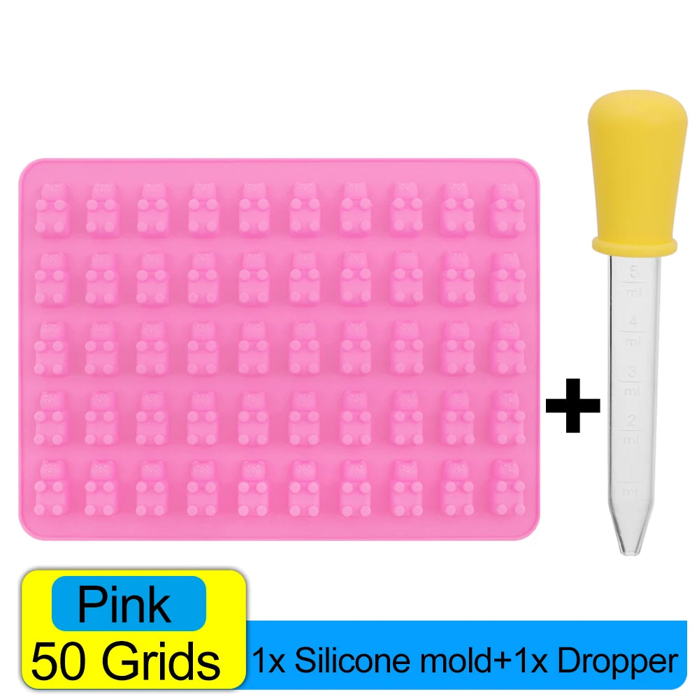 100/50x Candy Silicone Chocolate Mold Baking Supplies DIY Fudge Chocolate Candy Making Molds Gummy Bear Mold With Dropper Pastry