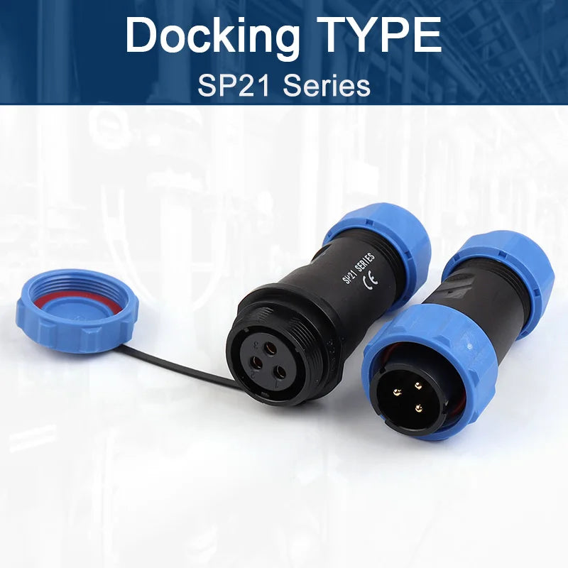SP21 Nut Flange Docking Waterproof Aviation Connectors 2/3/4/5/7/9/12 Pins Panel Mount Cable Wire IP68 Male Female Plug Socket