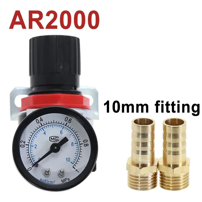 AR2000 Pneumatic Air Compressor Pressure Regulator Reduction Valve 1/4'' Thread BSP with 2MM 4MM 6MM 8MM 10MM Fittings