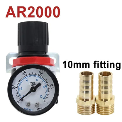 AR2000 Pneumatic Air Compressor Pressure Regulator Reduction Valve 1/4'' Thread BSP with 2MM 4MM 6MM 8MM 10MM Fittings