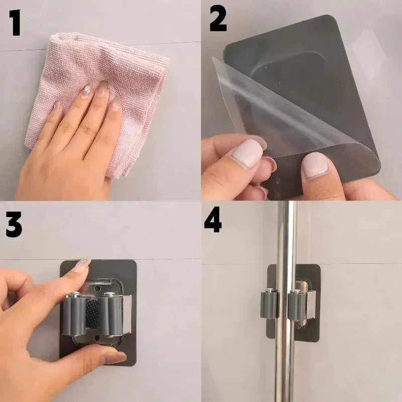 Wall Mounted Mop Holder Multi-Purpose Hook Rack Organizer