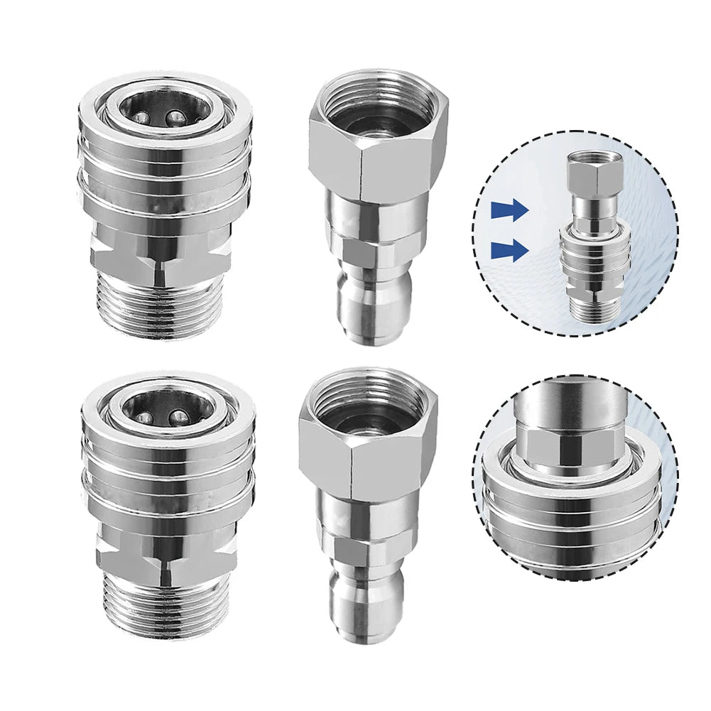 Pressure Washer Adapter Kit — 360° Rotation Male &amp; Female Quick Connector Set, Rust-Resistant Fittings