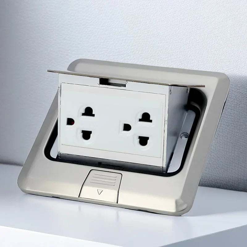 Floor Electrical Outlet Pop Up Kitchen Countertop Waterproof Sockets Pop Out Receptacle Stainless Steel Box Golden Cover 15A