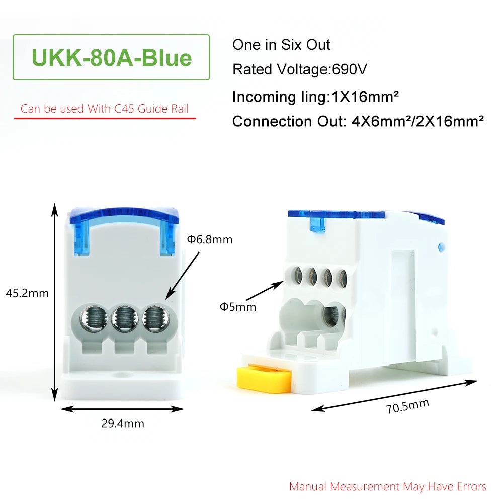 UKK80A Single-Pole Splitter Box Large Current One Into Multiple Branch Line Terminal Rail Splitter 125A 160A 250A