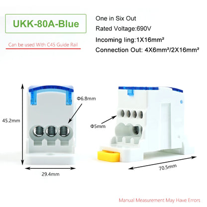 UKK80A Single-Pole Splitter Box Large Current One Into Multiple Branch Line Terminal Rail Splitter 125A 160A 250A