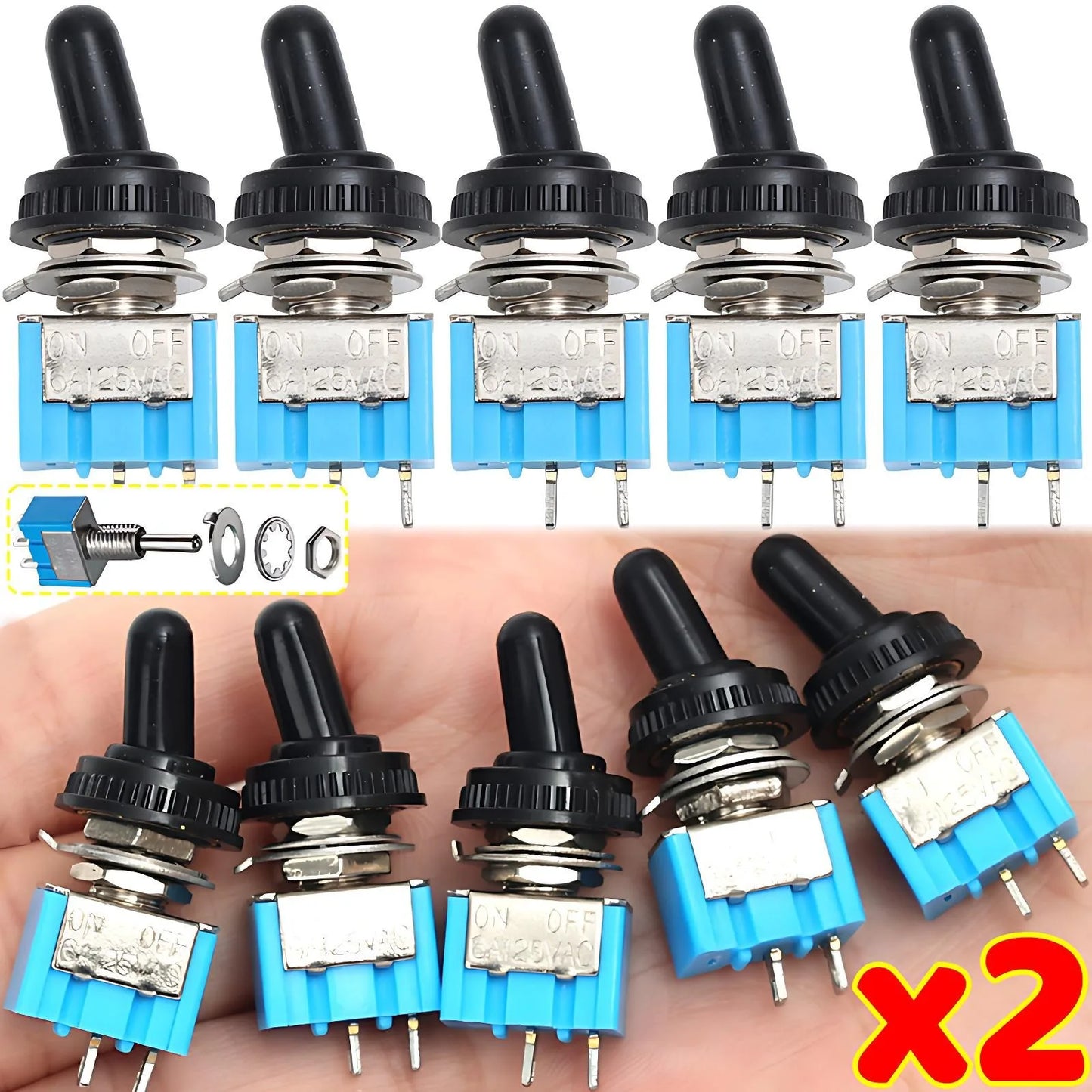 2/1pcs 2 Pin Mini Toggle Switch SPST 2 Position ON OFF Flat Handle Latching Switch for Car Truck with Solder Terminals