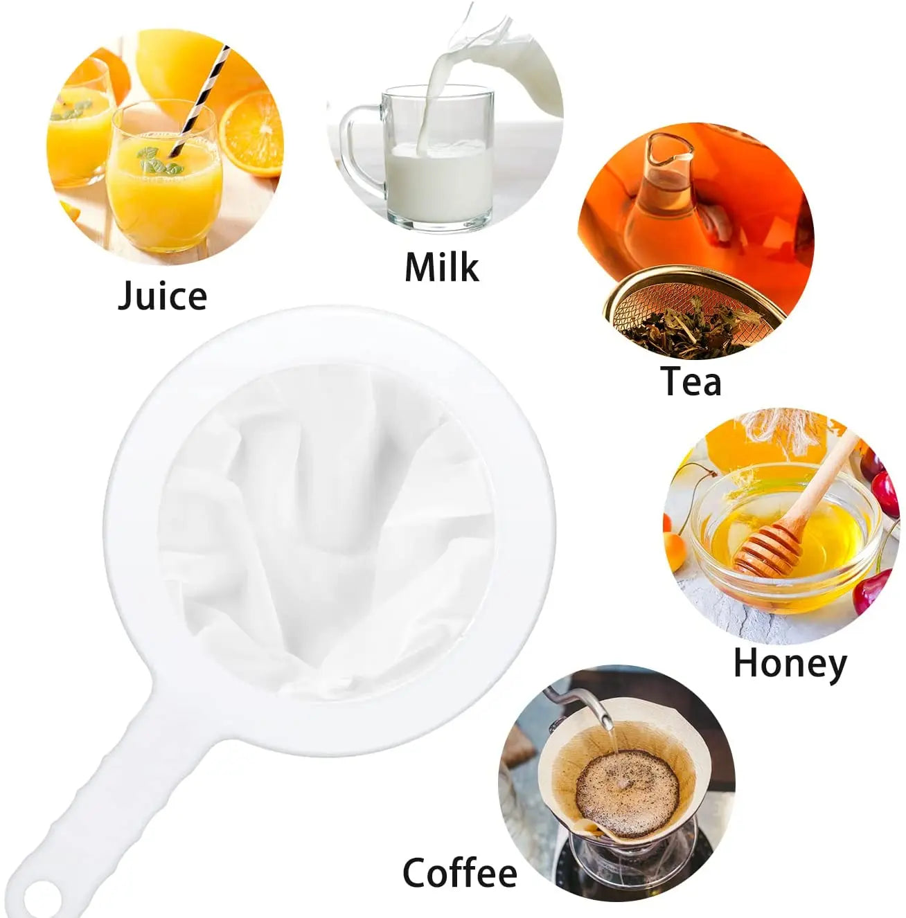 100/200/400 Mesh Reusable Nylon Ultra Fine Filter Mesh Strainer Spoon Sieve Soy Milk Juice Coffee Food Filter Kitchen Colander