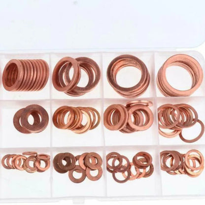 150PCS M5–M22 Copper Crush Washer Gasket Set — Flat Ring Seal Assortment Kit for Oil Pan &amp; Hydraulic Fittings